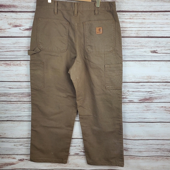 Carhartt Mens 34x28 B11 Canyon Brown Canvas Carpenter Dungaree Work Pants - Picture 4 of 7